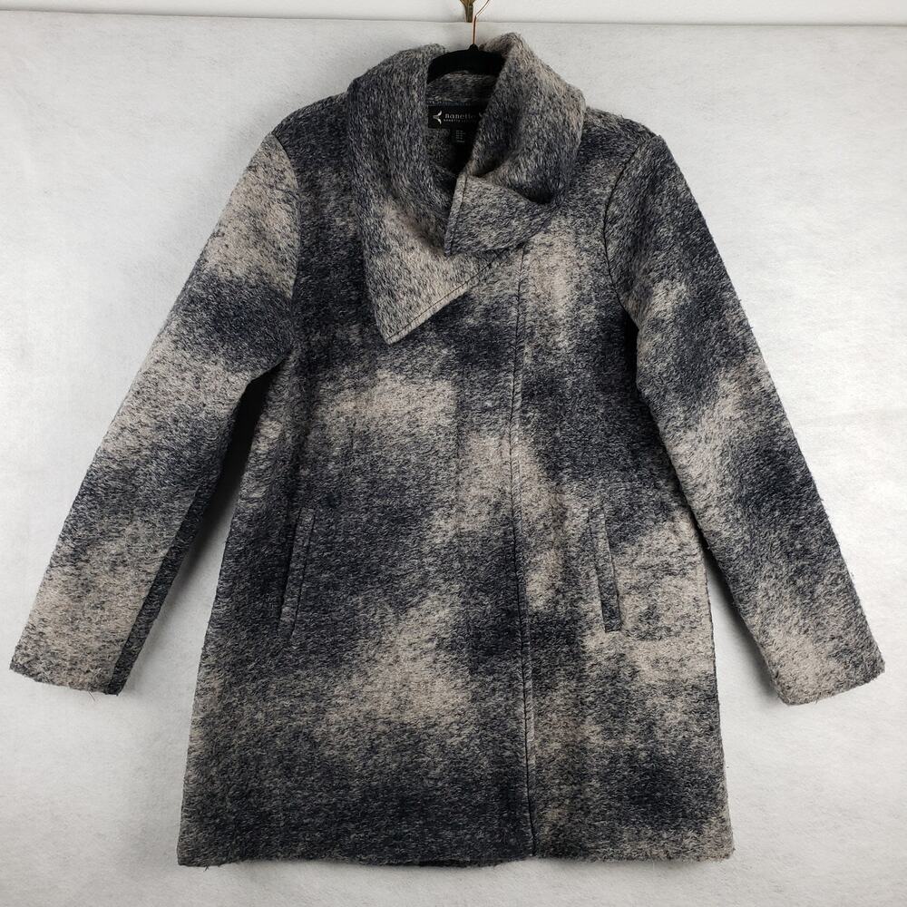Nanette Lepore Women's M Shawl Collar Fuzzy Wool Coat Gray Ombre Academia Office